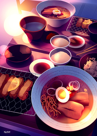 Lunch time culinary dish food good illustration japan photoshop ramen yummy