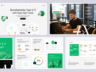 UXBoost AI - Website design for the UX analytical platform digital marketing landing page product promo landing saas startup ui user experience user interface web design website