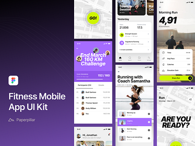 Fitness Mobile App UI Kit - Figma Community app branding charts clean data design download figma fitness free freebies mobile app run sport stats ui ui kit ux whitespace workout