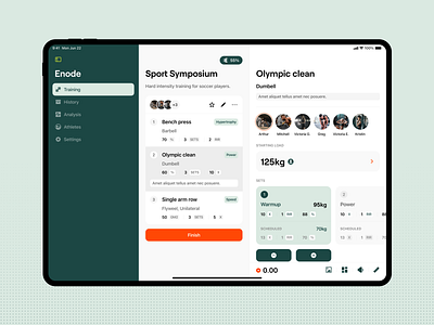 Enode – Tablet screens app brand brand strategy branding colors design exercise fitness gym ios mockups product product design tablet training typography ui ux visual identity workout