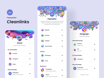 Paperpillar Links Page animation avatar branding clean design graphic design icons illustration instagram links logo motion page profile responsive social media ui website