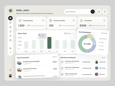 Property Management Dashboard branding building card charts clean dashboard data design home house inventory layout manage management property ui ux website whitespace widget